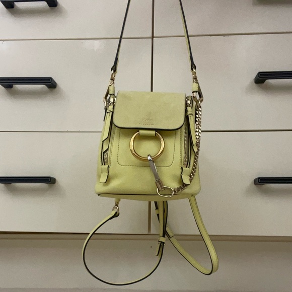 Chloe 🌼 Faye Limoncello Yellow Backpack Handbag Suede Flap Leather Gold Buckle - Picture 6 of 9